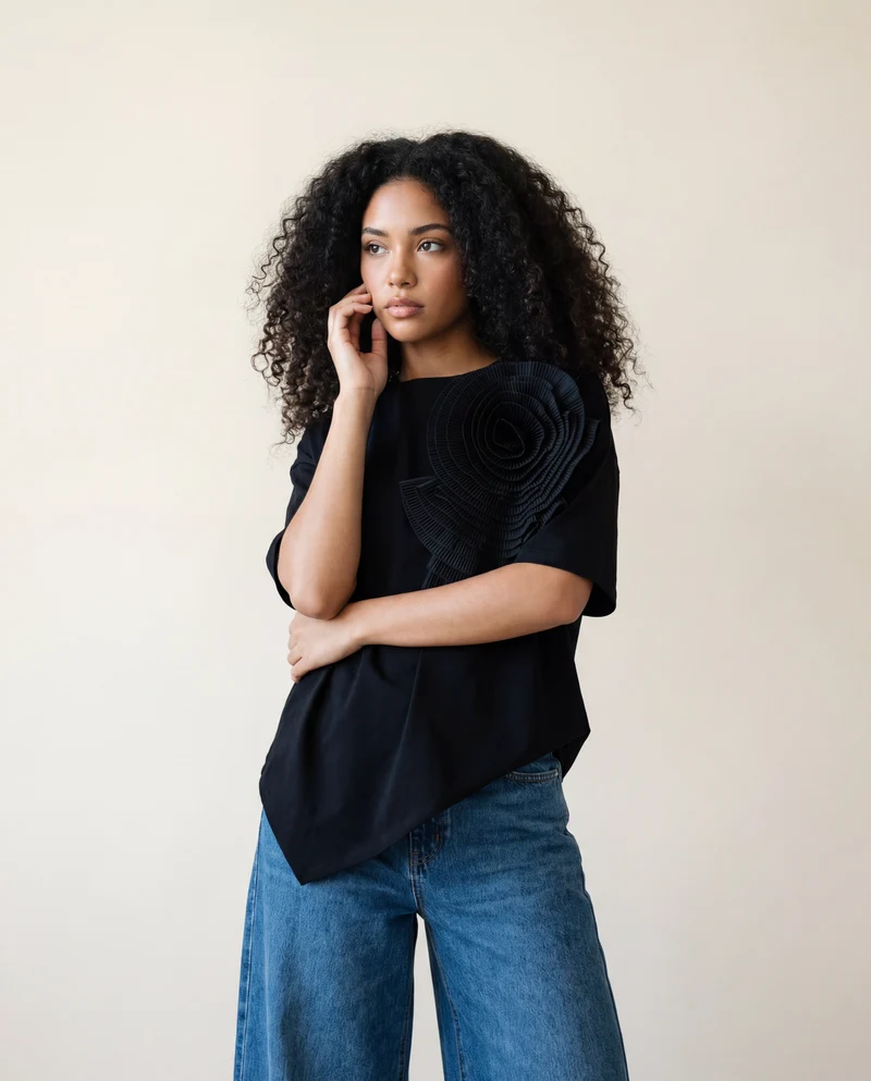 Jazz Up Relaxed Fit T-shirt with Organza Decorations