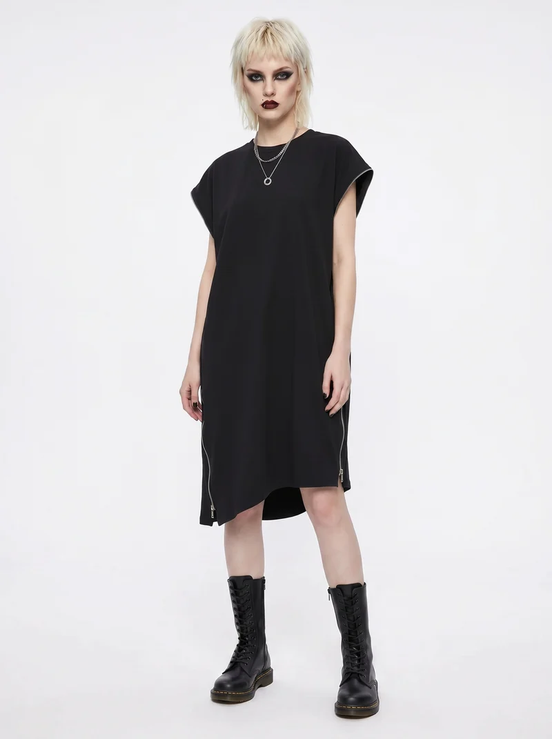 “Zip It” Asymmetric Zip Midi Dress
