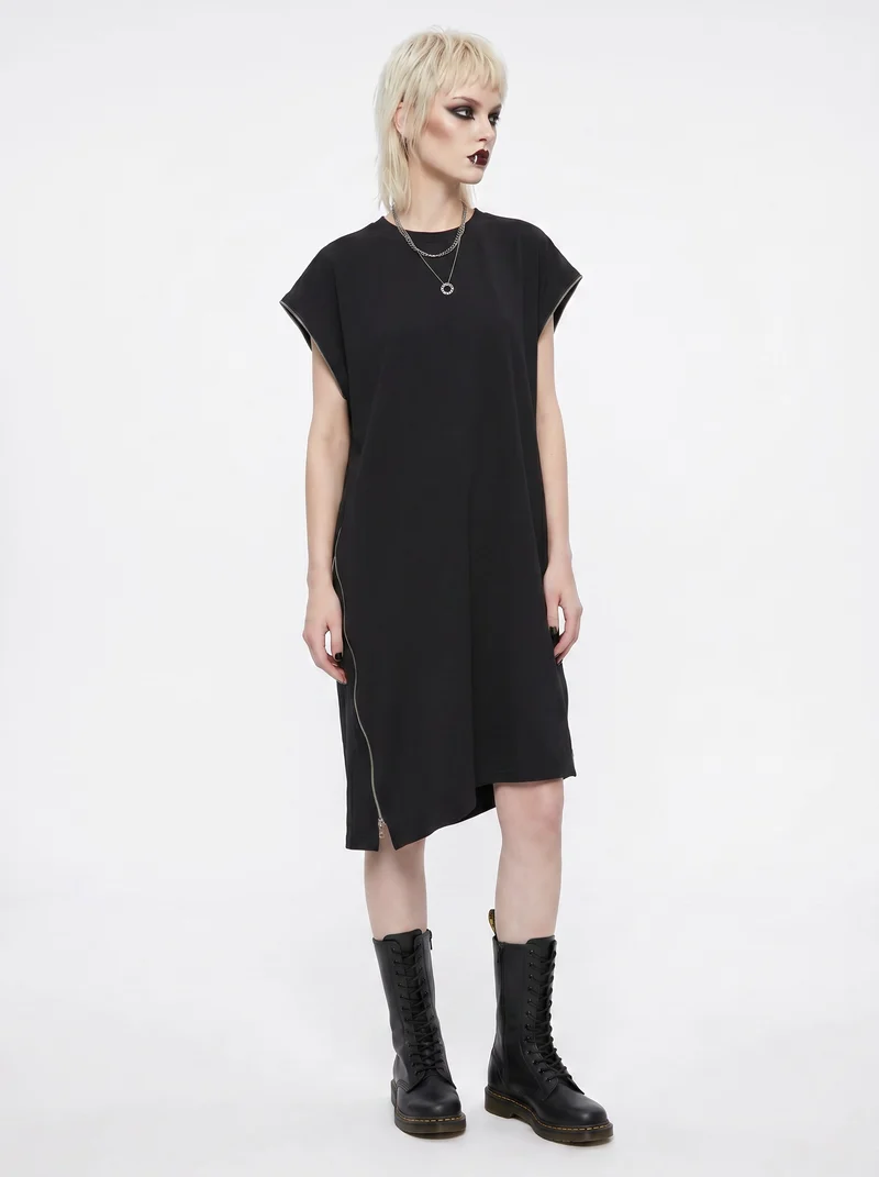 “Zip It” Asymmetric Zip Midi Dress