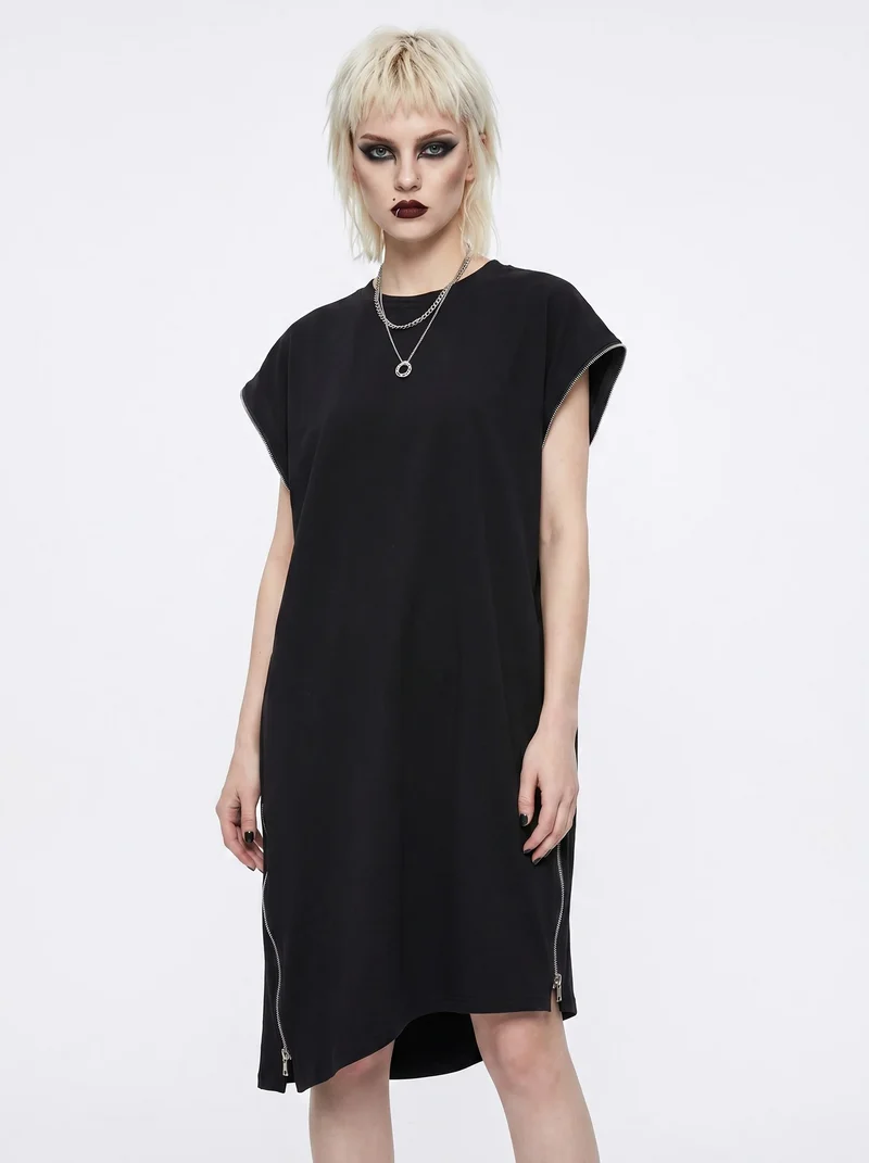 “Zip It” Asymmetric Zip Midi Dress