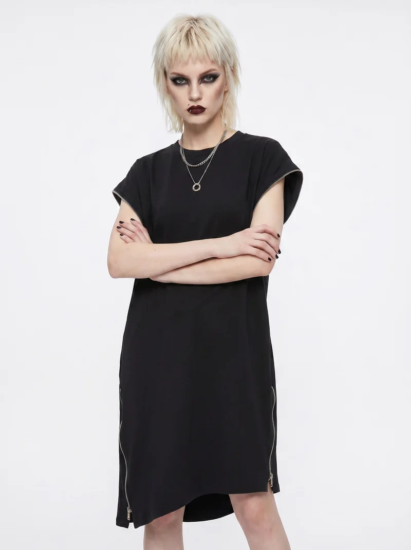 “Zip It” Asymmetric Zip Midi Dress