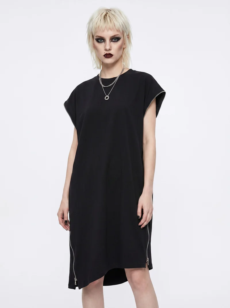 “Zip It” Asymmetric Zip Midi Dress