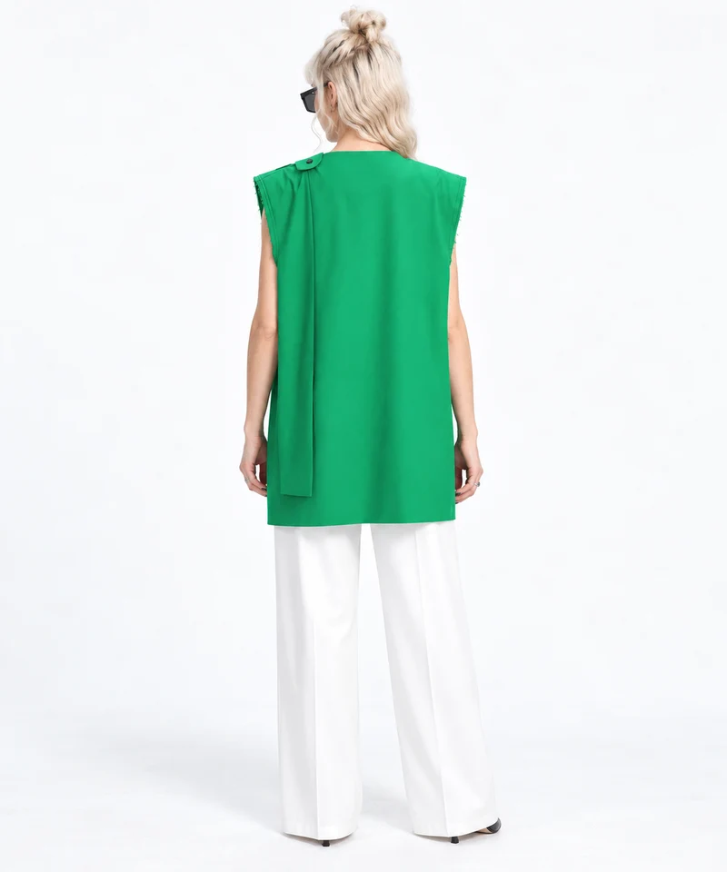 Asymmetric Raw-Edge Sleeveless Blazer