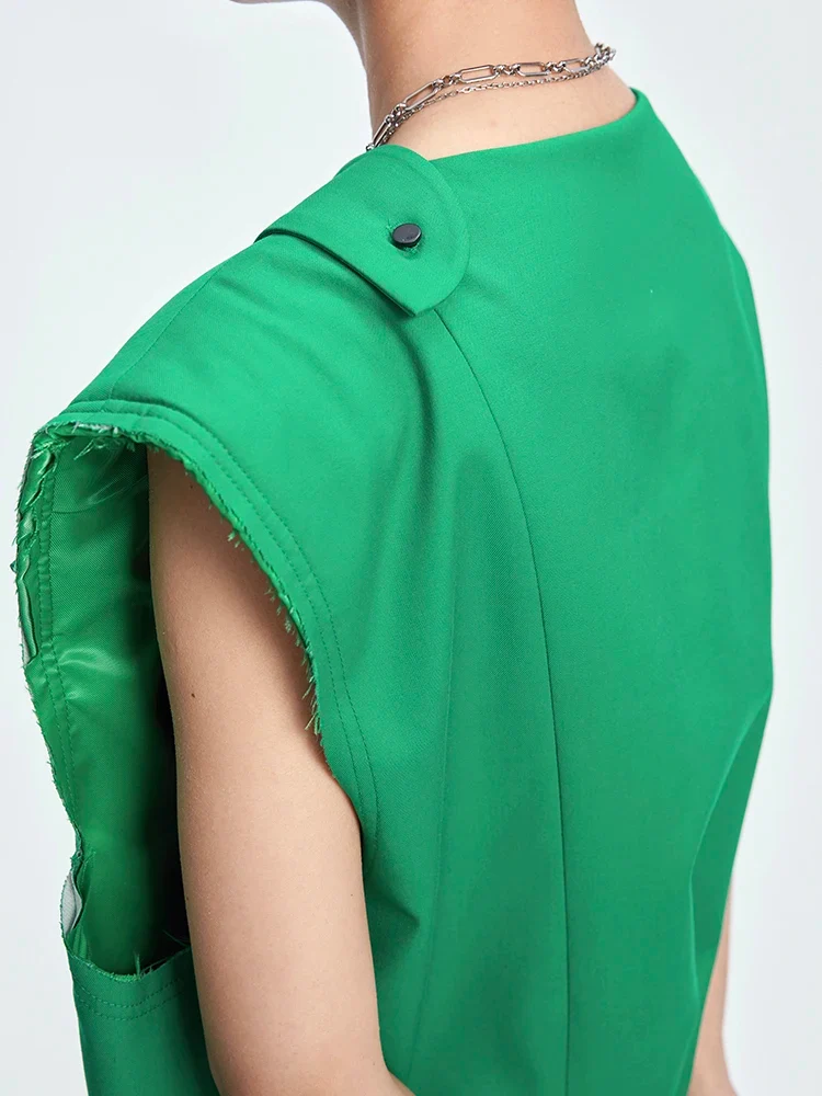 Asymmetric Raw-Edge Sleeveless Blazer