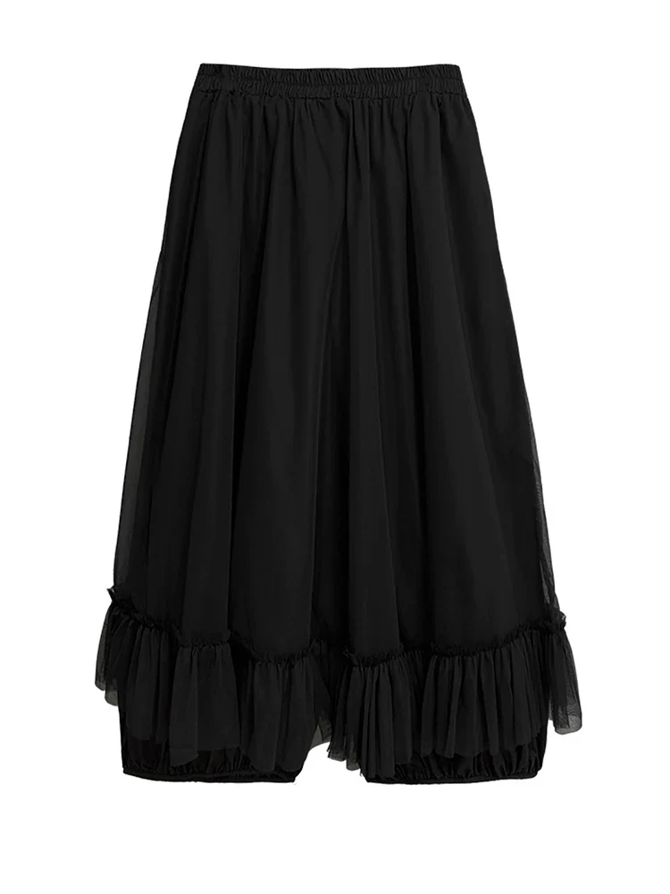 Minimalist Goth Wide-Leg Tulle Overlay Trousers – Casual Minimal Statement Pants