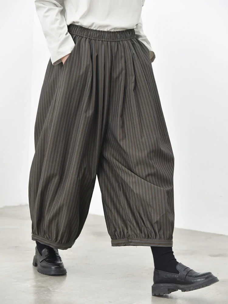 Olive Pinstripe Balloon Trousers | Relaxed Wide Leg