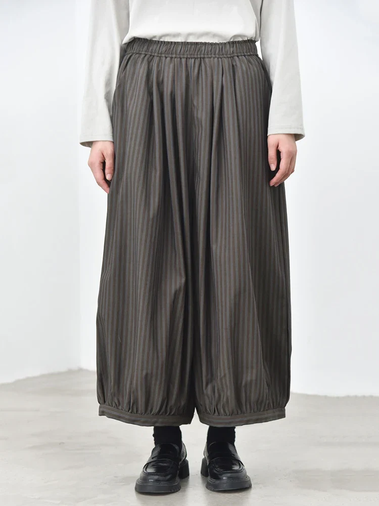 Olive Pinstripe Balloon Trousers | Relaxed Wide Leg