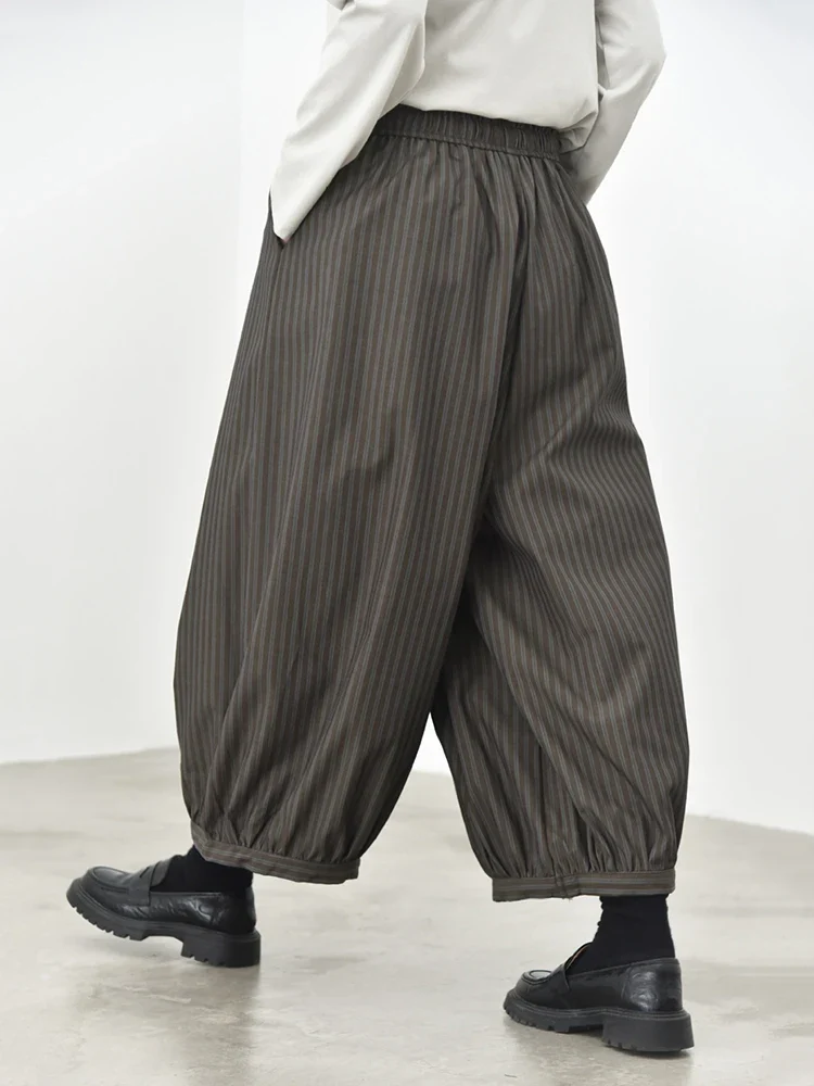 Olive Pinstripe Balloon Trousers | Relaxed Wide Leg