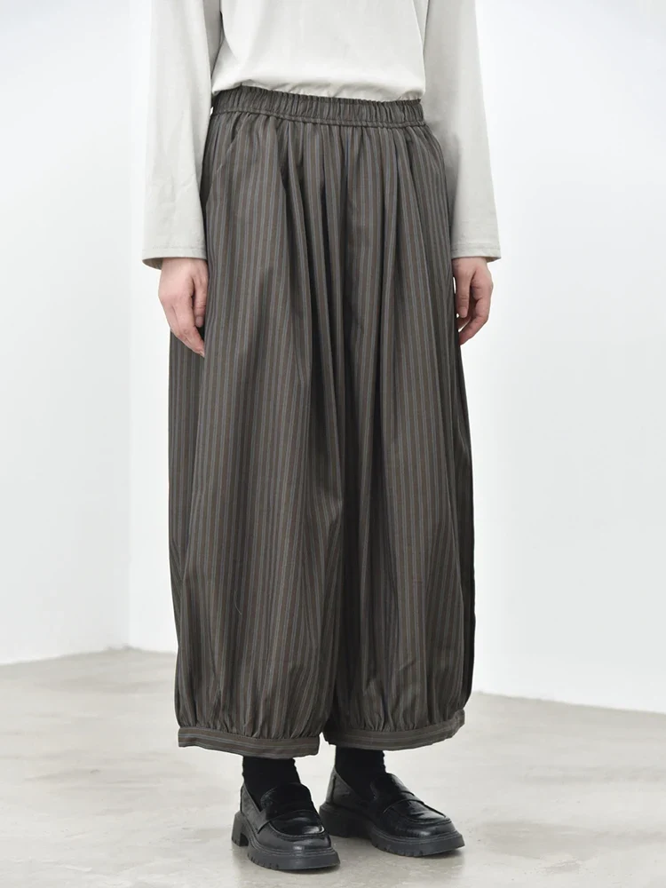 Olive Pinstripe Balloon Trousers | Relaxed Wide Leg