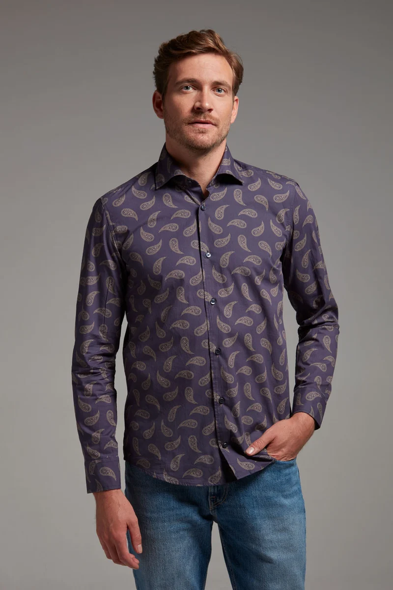 Hemd Modern Fit Print Paisley Blau