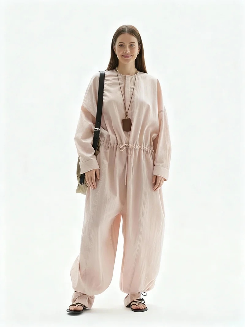 Industrial Wide-Leg Jumpsuit with Adjustable Waist — Blush Pink