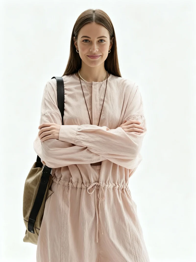 Industrial Wide-Leg Jumpsuit with Adjustable Waist — Blush Pink