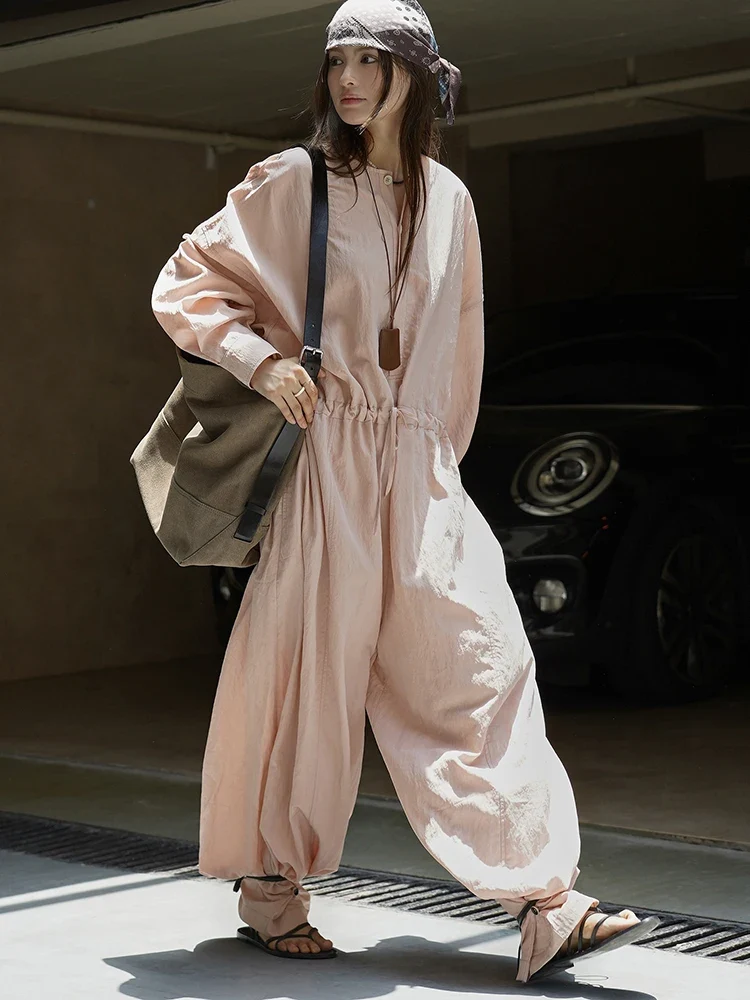 Industrial Wide-Leg Jumpsuit with Adjustable Waist — Blush Pink