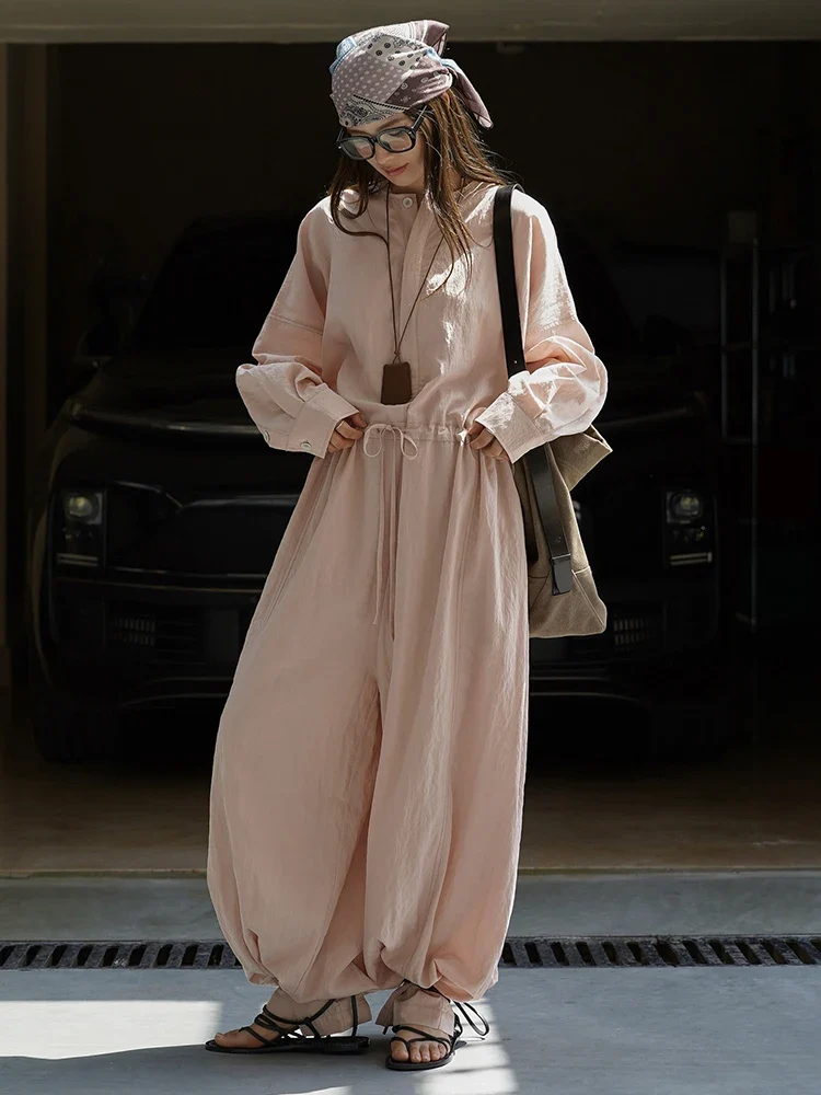Industrial Wide-Leg Jumpsuit with Adjustable Waist — Blush Pink