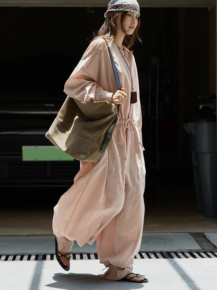 Industrial Wide-Leg Jumpsuit with Adjustable Waist — Blush Pink