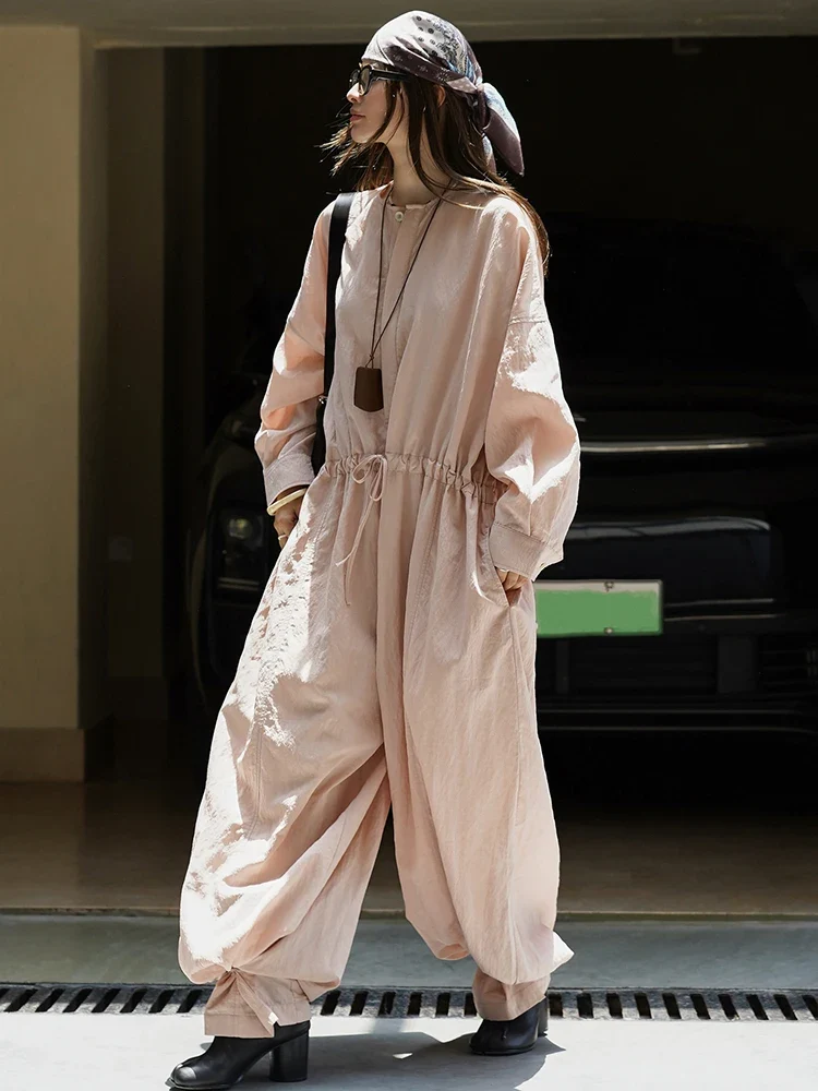 Industrial Wide-Leg Jumpsuit with Adjustable Waist — Blush Pink