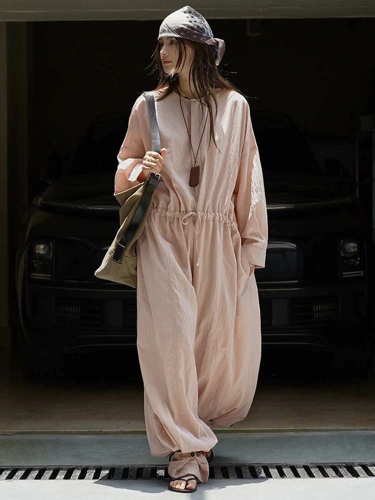 Industrial Wide-Leg Jumpsuit with Adjustable Waist — Blush Pink