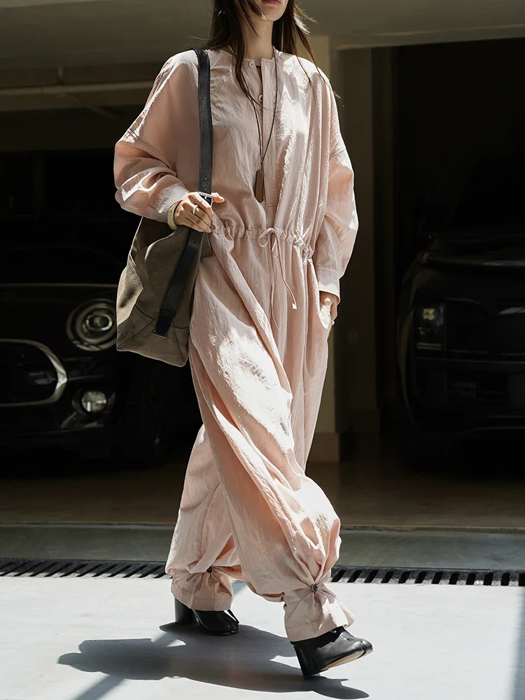 Industrial Wide-Leg Jumpsuit with Adjustable Waist — Blush Pink