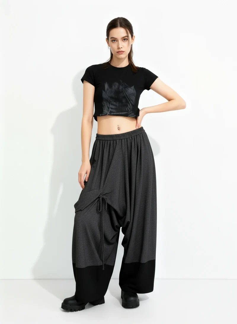 Asymmetric Wide-Leg Trousers — Dark Gray