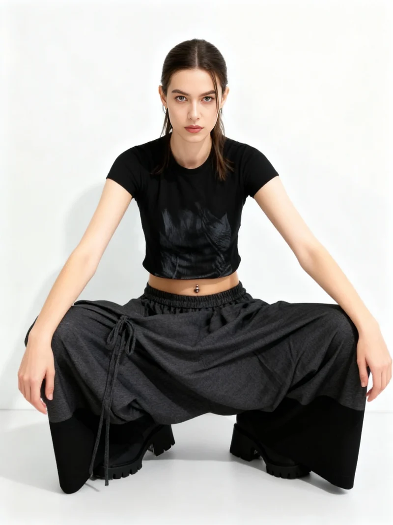 Asymmetric Wide-Leg Trousers — Dark Gray