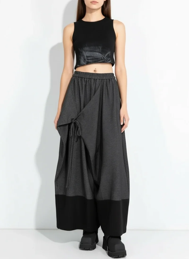 Asymmetric Wide-Leg Trousers — Dark Gray
