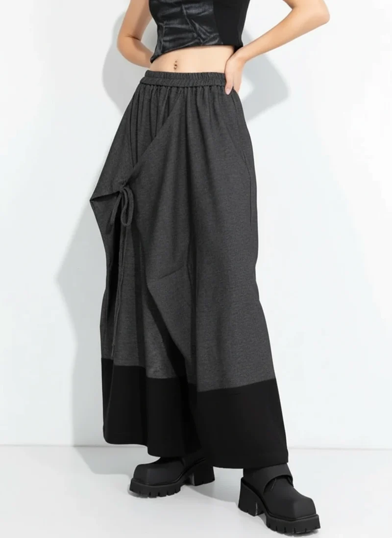 Asymmetric Wide-Leg Trousers — Dark Gray