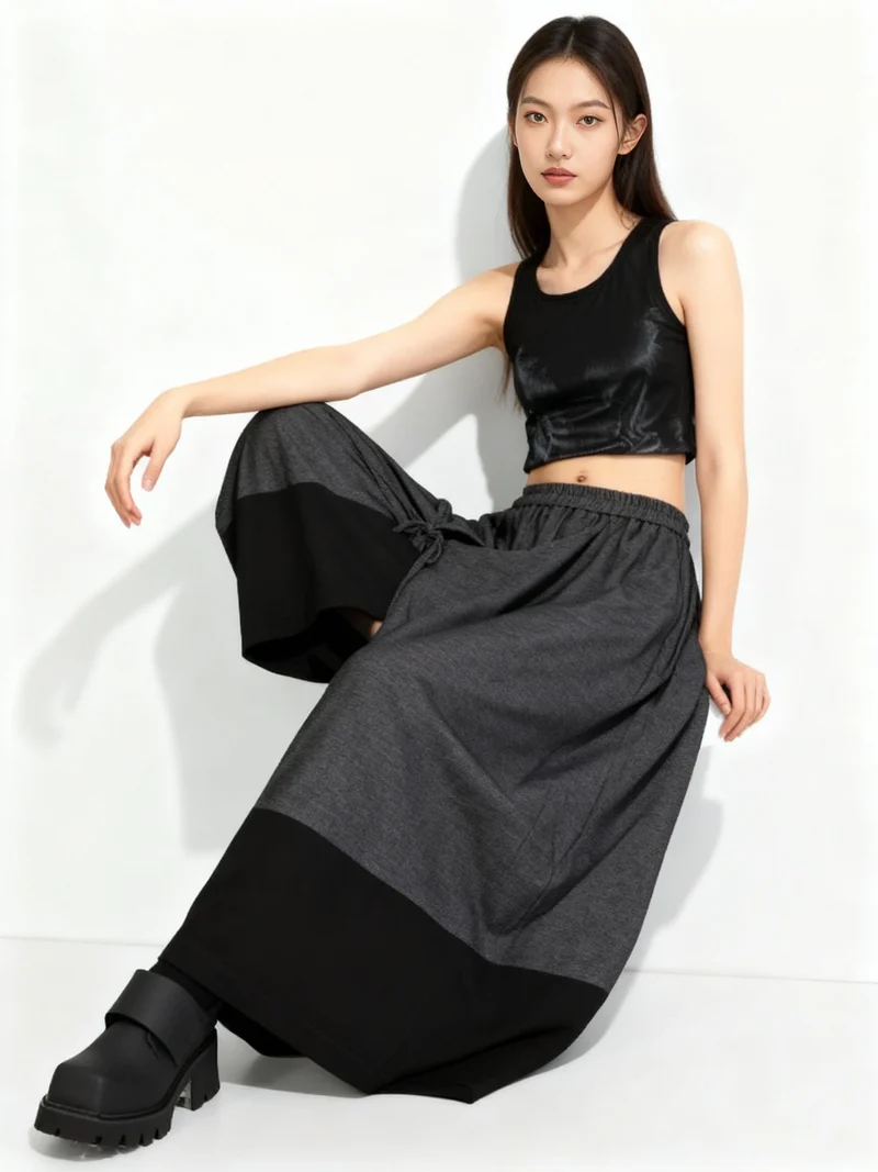 Asymmetric Wide-Leg Trousers — Dark Gray