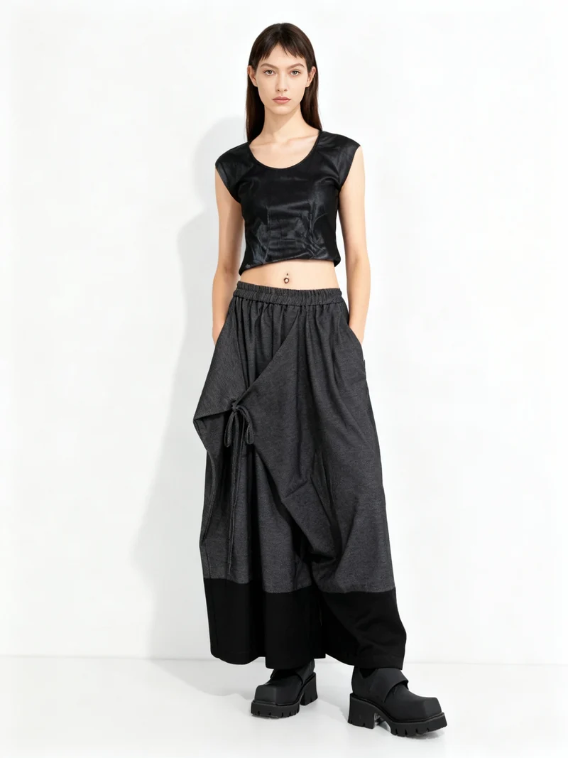 Asymmetric Wide-Leg Trousers — Dark Gray