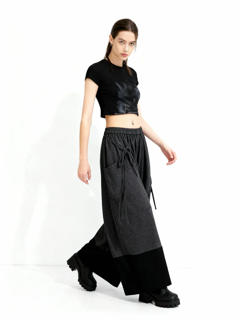 Asymmetric Wide-Leg Trousers — Dark Gray