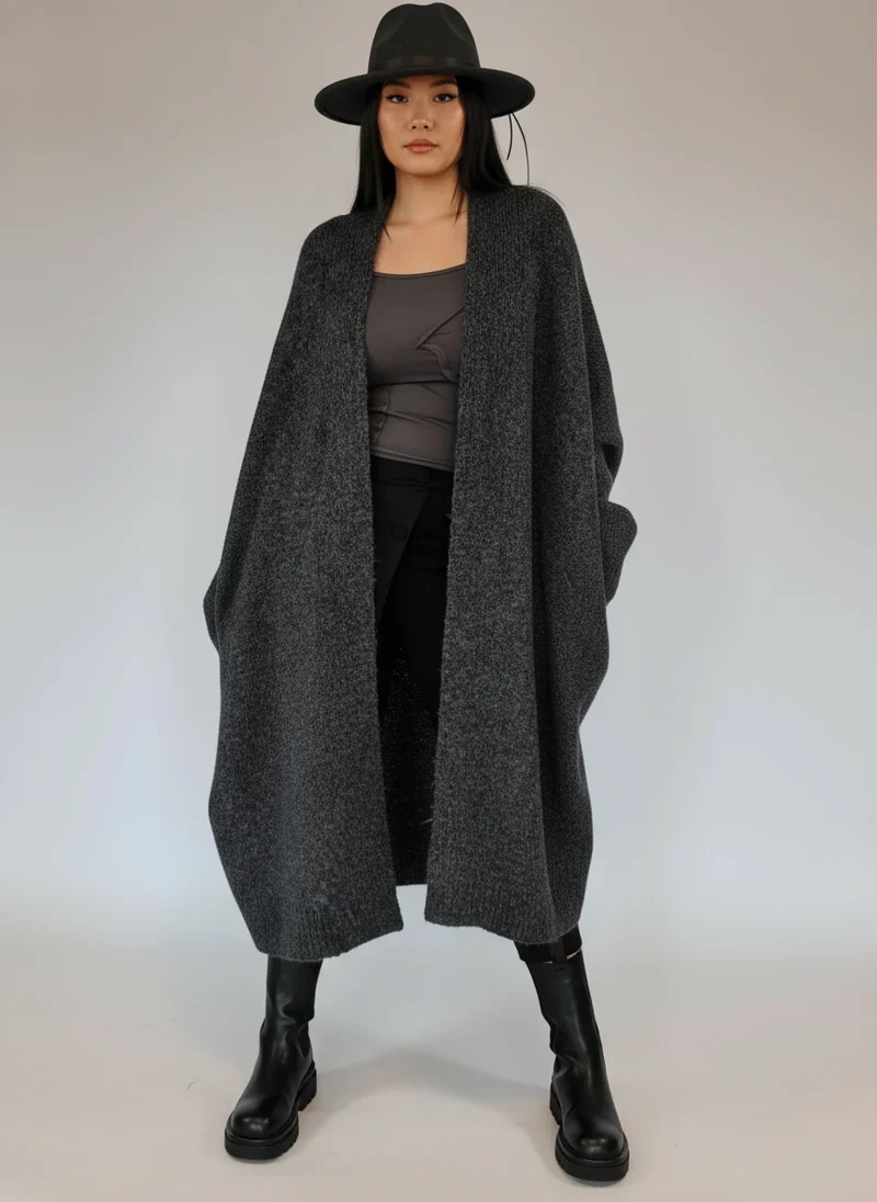 Oversized Knit Cardigan — Cool Charcoal Gray