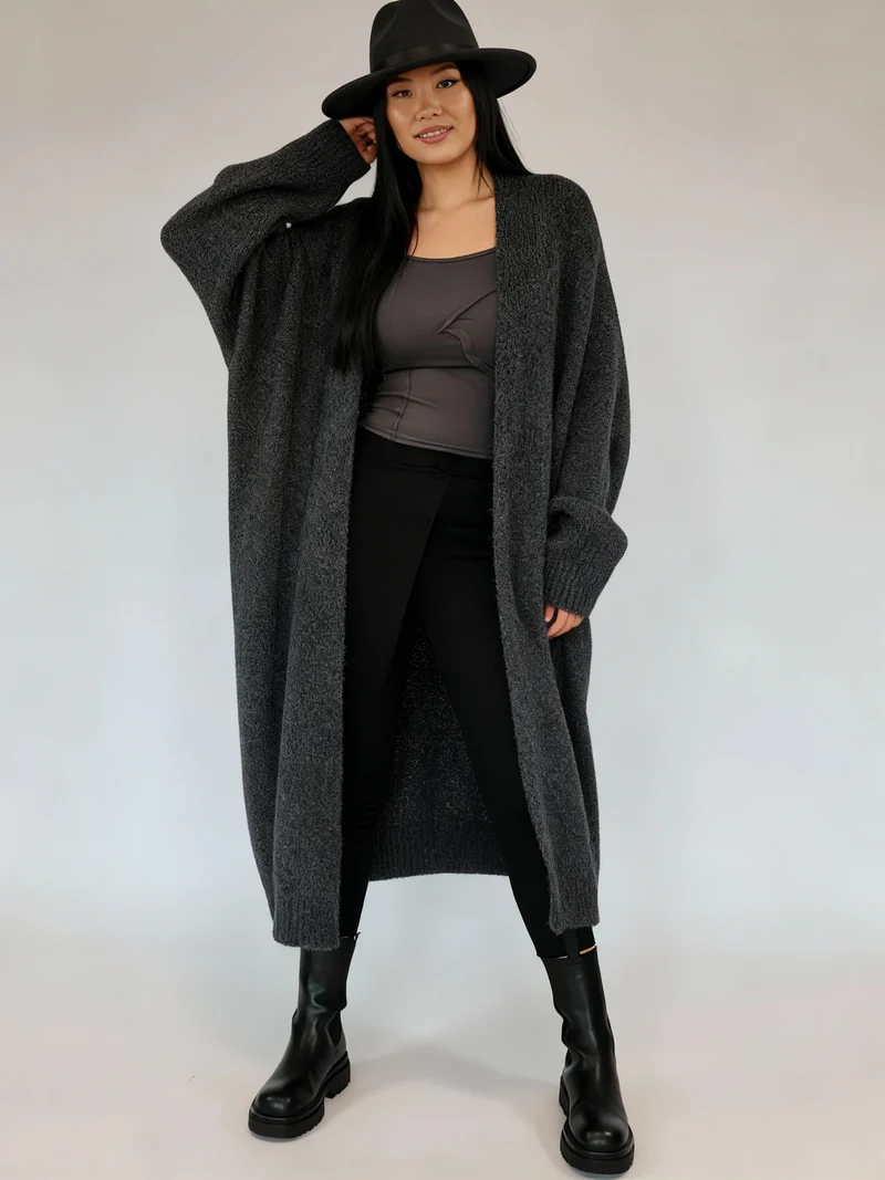 Oversized Knit Cardigan — Cool Charcoal Gray