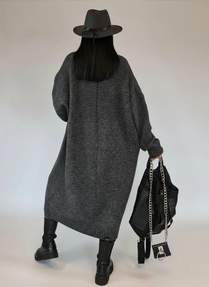 Oversized Knit Cardigan — Cool Charcoal Gray