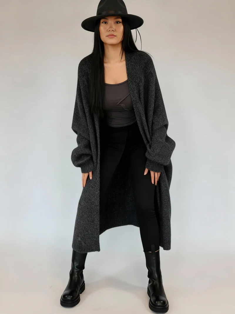 Oversized Knit Cardigan — Cool Charcoal Gray