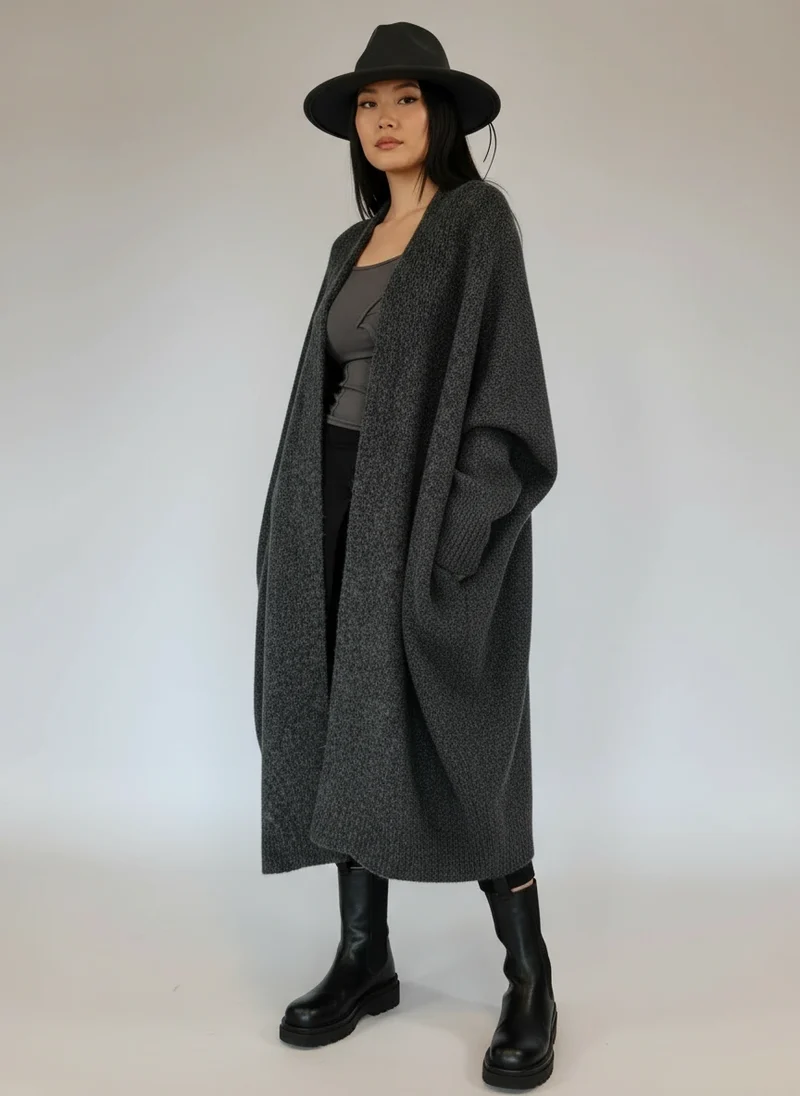 Oversized Knit Cardigan — Cool Charcoal Gray