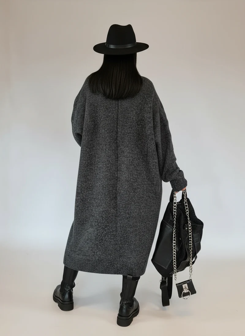 Oversized Knit Cardigan — Cool Charcoal Gray