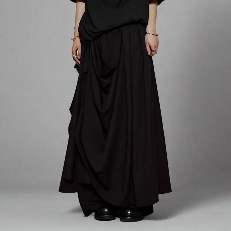 Draped Layered Wide-Leg Trousers – Soft Lightweight Fabric in Mist Grey & Black
