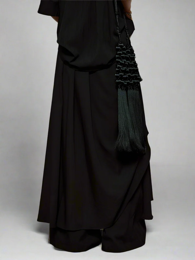 Draped Layered Wide-Leg Trousers – Soft Lightweight Fabric in Mist Grey & Black