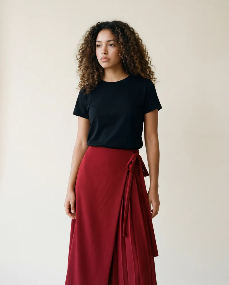 Asymmetrical Overlay Pleated Trousers – Red