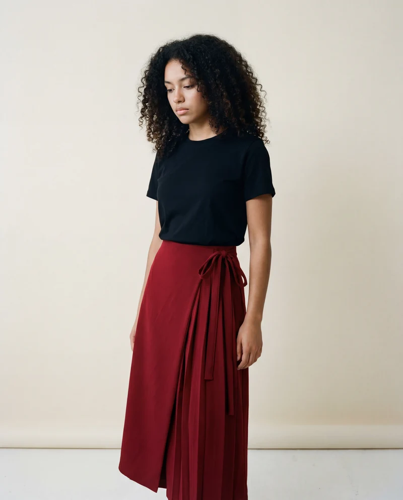 Asymmetrical Overlay Pleated Trousers – Red