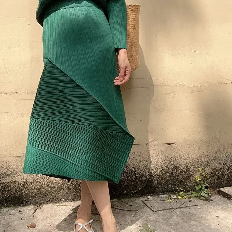 Pleated Design Green Skirt