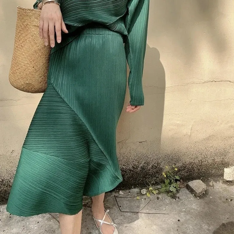 Pleated Design Green Skirt