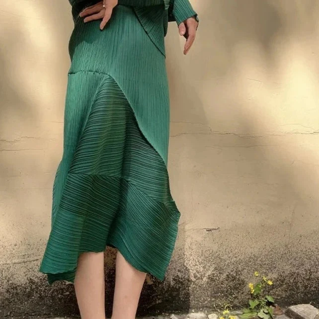 Pleated Design Green Skirt