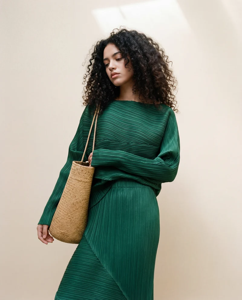 Pleated Design Green Shirt