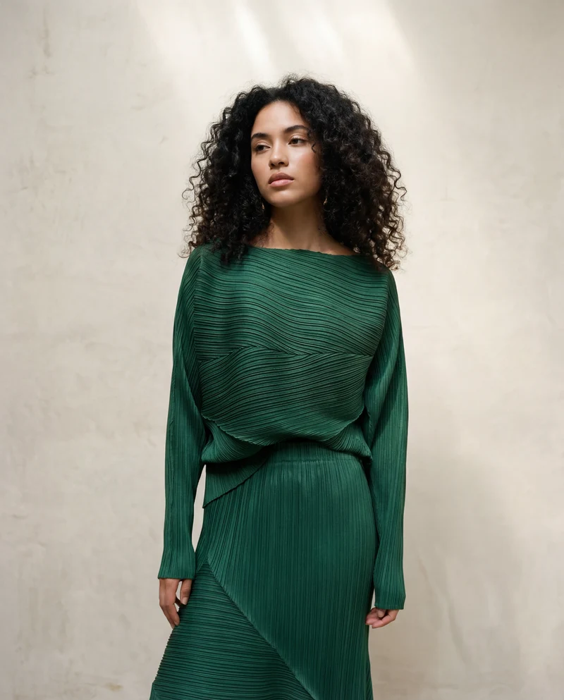Pleated Design Green Shirt