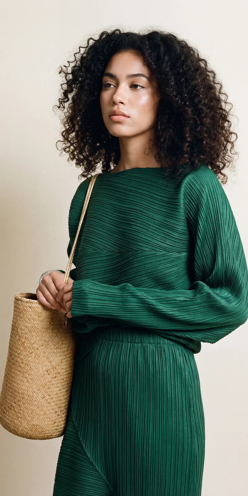 Pleated Design Green Shirt