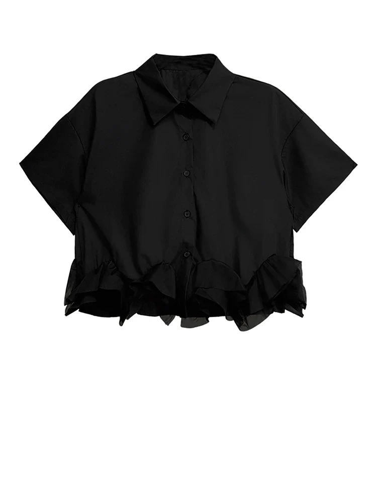 Minimalist Goth Ruffle Hem Shirt – Structured Casual Edge Top