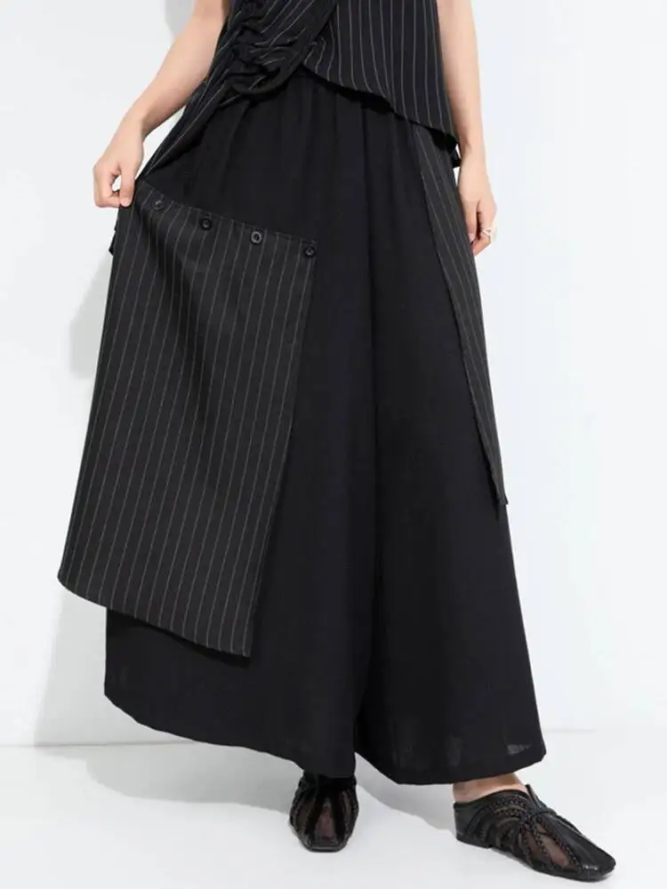 Layered Pinstripe Panel Wide-Leg Trousers