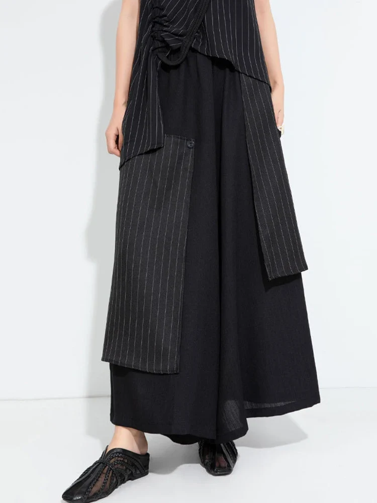 Layered Pinstripe Panel Wide-Leg Trousers