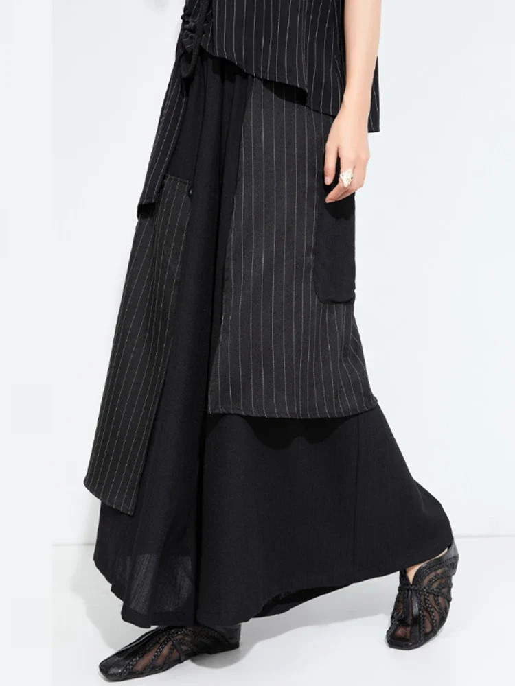 Layered Pinstripe Panel Wide-Leg Trousers