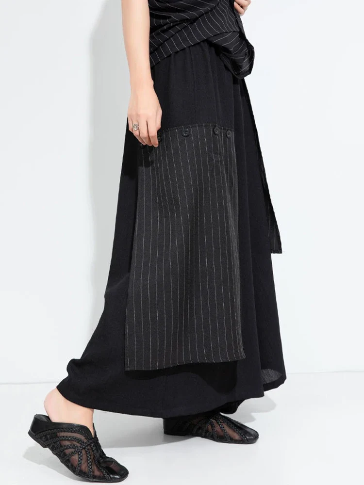 Layered Pinstripe Panel Wide-Leg Trousers